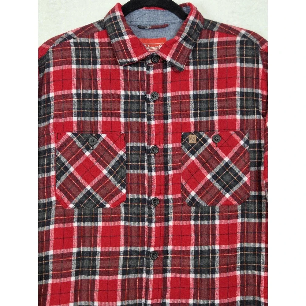 Coleman Flannel‎ Shirt Mens L Red Plaid Check Button Front LS Casual Workwear